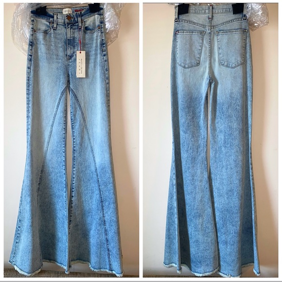 Alice + Olivia Beautiful High Rise Wide Leg Front Seamed Bell Jeans Pant - Picture 8 of 16